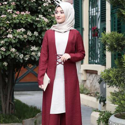 China Fashion Dubai Abaya Dress Full Sleeve Flower Lace Plus Size Islami Muslim Ethnic Clothing 3 Pcs Suits 21019 for sale