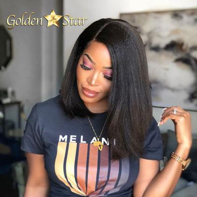 China Tangle Free and Shed Free Wholesale Bob Style Yaki Bob Wigs for Black Women,Lace Front Side Part Wigs,Cheap Price Virgin Hair GD Short Bob Wigs for sale