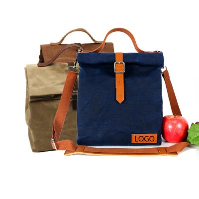 China New Design OEM ODM Eco Friendly Shoulder Kid School Waterproof Waxed Canvas Lunch Bags Women for sale