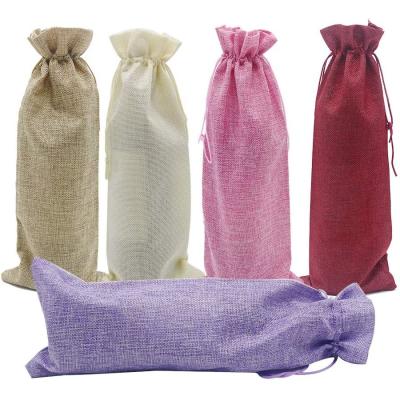 China Eco-Friendly Blanket With Two Cords Custom Non Woven Velvet Green Jute Bags Custom Logo Christmas Wine Bottle Bag for sale