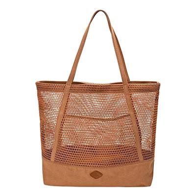 China Folding Customize Large Grocery Shoulder Bag Weekend Purse Nylon Net PU Tote Mesh Beach Bag Lightweight Bum Handbag For Shopping And Travel for sale