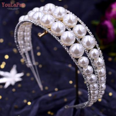 China Fashion YouLaPan HP400 Daily Girls Party Hair Accessories Pearl Crown Princess Queen Tiara Wedding Headpiece Bridal Headband for sale