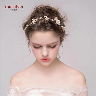 China YouLaPan HP313 ladies bridal hair vine banquet hairpiece blonde classy freshwater pearl headband wedding tiara for sale