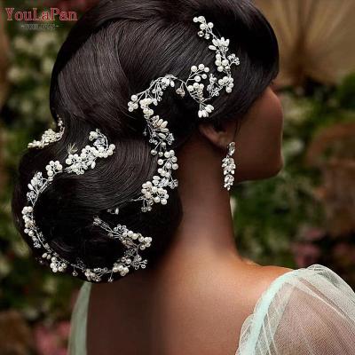 China Fashion YouLaPan HP406 Ladies Hair Accessories Vine Crystal Pearl Bridal Tiara Handmade Wedding Headband Accessories Long for sale