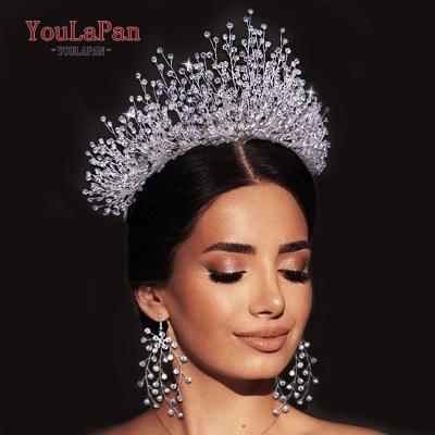 China European and American Style YouLaPan HP193-S Luxury Handmade Rhinestone Crown Set Miss Universe Crown Wedding Headpiece Ladies Prom Party Tiara Bridal Gift for sale