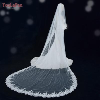 China YouLaPan V105 Selling Newest Hot Elegant White Summer Long Section Cut Edge Bridal Long Section Embroidered Double Layer Wedding Veil for sale