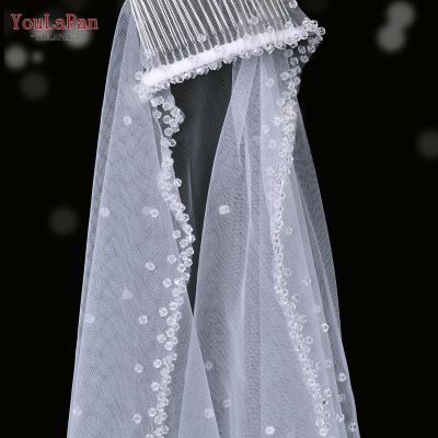 China YouLaPan V85 Women European American Romantic Summer Banquet Wedding Veil Accessories Bead Embroidery White Ivory White L Lace Edge for sale