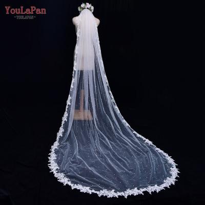 China YouLaPan V82 Beautiful long lace edge YouLaPan V82 romantic American European bride wedding dress white ivory veil for sale