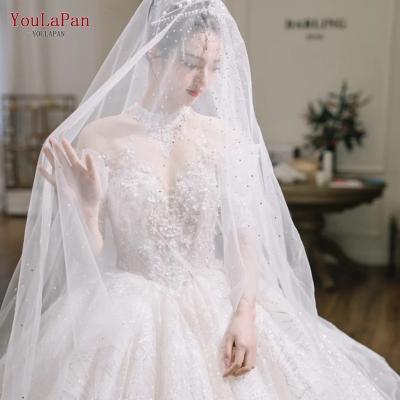 China YouLaPan V133 Popular Luxury Vintage Lace Edge Women Banquet Wedding Party Handmade Rhinestone Dress Accessories Sparkle Bridal Veil for sale