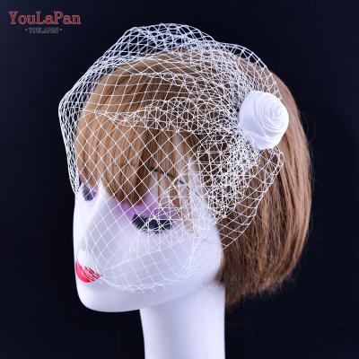 China YouLaPan VA02 Romantic Double Layer White Women Hair Decoration Tulle Wedding Accessories Tiara Ladies Mesh Face Veil Banquet Dress Dress for sale