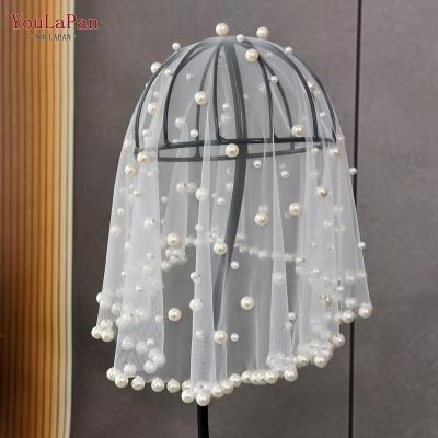 China Hair Decoration YouLaPan VA10 Elegant Glitter Bridal Mesh Wedding Veil Headpiece Accessories Layer Pearl Glitter Tulle Noble and Elegant for sale