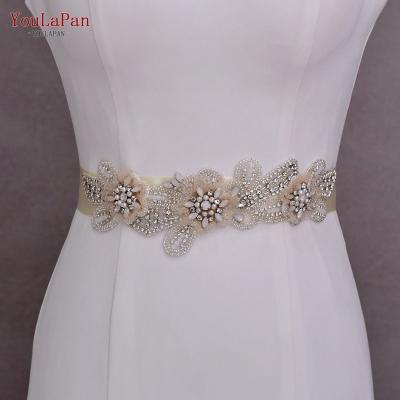 China YouLaPan S72 Rhinestone Evening Prom Women Dress Sash Decorative Pink Flowers With Rhinestone Pearl Appliques For Sash Wedding Bridal for sale