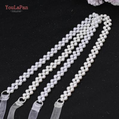 China YouLaPan S34 Elegant Beaded Sash With Organza Ribbon Vintage Dress Waist Decor White Ivory Pearl Bridal Wedding Sash 45*1CM/17.7*0.39IN for sale