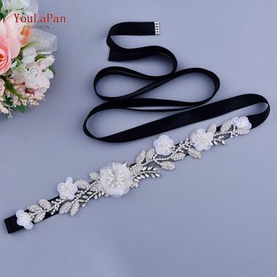 China YouLaPan S13 Organza Flower Girl Sash Bachelorette Party Dress Size Rhinestone Decorated Silver Rhinestone For Bridal Wedding Sash for sale