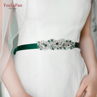 China YouLaPan S22 Green Rhinestone Gems Rhinestone Jewelry Belt Bridesmaid Wedding Accessories Ladies Dress Decorations Bridal Sash for sale