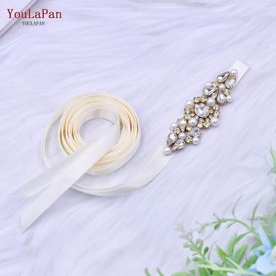 China YouLaPan S52 Gold Rhinestone Rhinestone Exquisite Pearl Sash Maternity Bridesmaid Party Ladies Belt Bridal Wedding Accessories Sash for sale