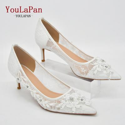 China YouLaPan A04-6 White Mesh Wholesale Bride High Heel Wedding Banquet Party Ladies 6cm Wave Low Heel Light Hot Sale Bridal Shoes for sale