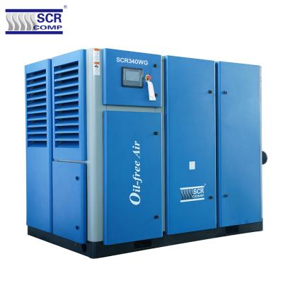 China 250kw 340hp oil free professional low noise eco oil free industrial screw air compressor for textile (SCR340WG) for sale