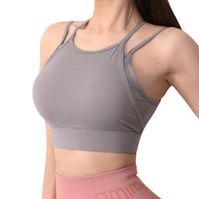 China Breathable Nylon Spandex High Waist Sports Sports Workout Bra Padded Custom Sports Hollow Out Bra for sale