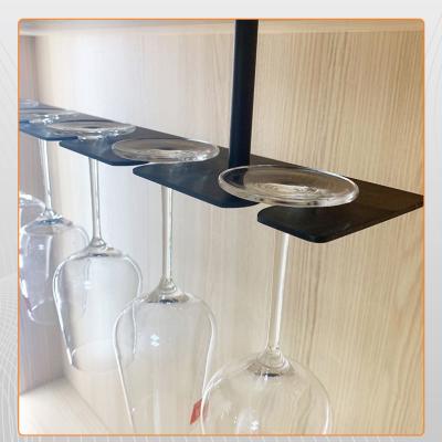 China Black Hanging Wine Goblet Bar Wine Glass Rack Aluminum Alloy Wine Goblet Stand Holder for sale