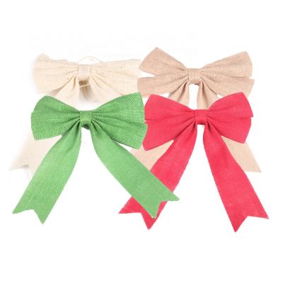 China Large Natural Handmade Solid Colorful Burlap Fabric Flower Ribbon Hanger For Christmas Decoration Holiday Party for sale