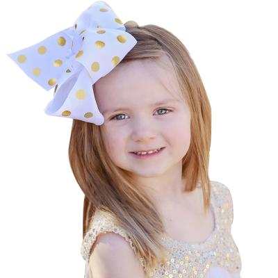 China Wholesale Fashion Custom 7 Large 8Inch Grosgrain Ribbon Bows For Girls Hair, Bronzing Polka Dot Hair Bows for sale