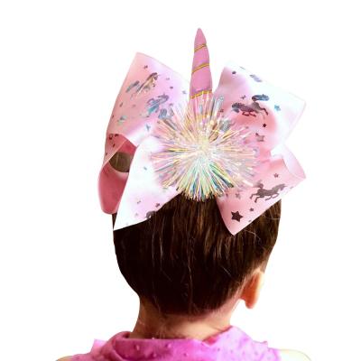 China Wholesale fashion sliver large Unicorn Hair Bows With Clips for girls, saquin unicorn hair clip, jojo siwa bows at low price for sale