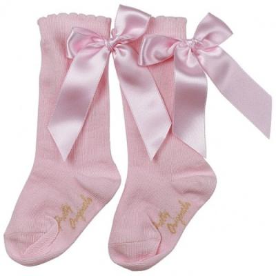 China Cute Floral Pink Satin Ribbon Bows For Toddler Girls Knee High Sock for sale