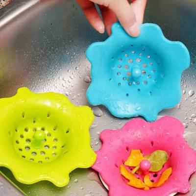 China Modern Home Kitchen Flower Shape Silicone Sink Strainer Silicone Drain Filter High Quality Easy Clean Silicone Hair Catcher for sale