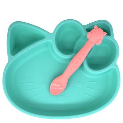 China Kitty Shape Cute High Quality Modern Silicone Suction Dish Hello Food Grade Silicone Baby Place Mat Feeding Dish for sale