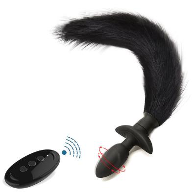 China Custom Big Plush Sex Toys Black High Quality Strong Fox Bunny Long Feather Rabbit Dog Gay Tail Vibrating Vulpine Anal Plug for sale