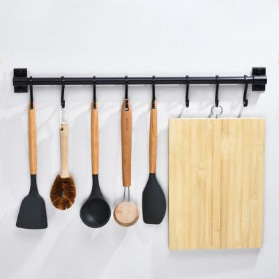 China Kitchen Sustainable Kitchen Household Hook Rack Aluminum Rack Lengthen Kitchen Storage Rack for sale