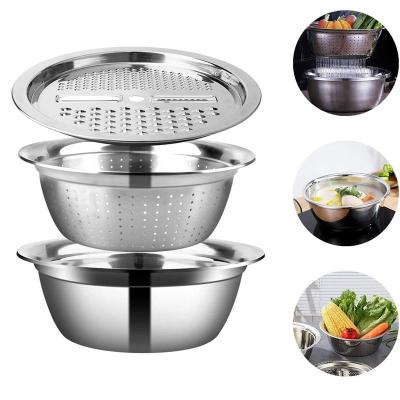 China Multifunctional Viable 3 In 1 Stainless Steel Slicer Drain Basket Kitchen Salad Maker Vegetable Bowl K for sale