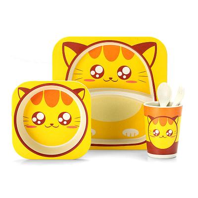 China Safe Cute Animal Shape Bamboo Dish Home Bowels Bottle Baby Feeding Supplies Tableware Set for sale