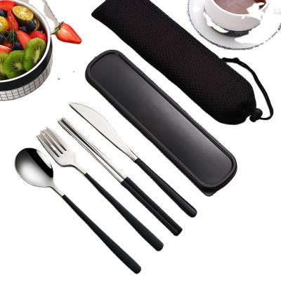 China Popular Viable Portable Stainless Steel Cutlery Set Fork Knife Spoon Reusable Chopsticks Set With Case for sale