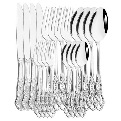 China Viable Vintage Stainless Steel Royal Silver Mirror Spoons Forks Knives Set Ice Cream Spoon Silverware Wedding Dinnerware for sale