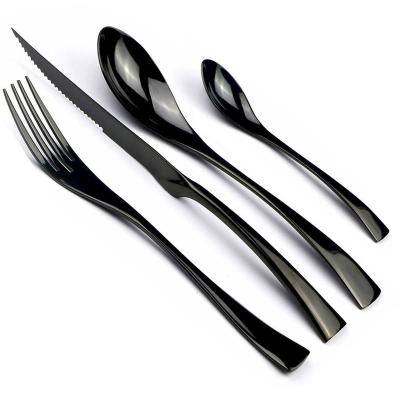 China Viable Shiny Black 24 Pcs Cutlery Set Sharp Stainless Steel Steak Dinner Knives Fork Scoops Tableware Silverware Set for sale