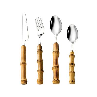 China Nature Stainless Steel Handle Cutlery Original Bamboo Classy Fork Spoon Home Kitchen Dinnerware Set for sale