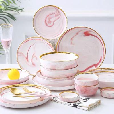 China Design Viable Marble Dinner Dishes and Bowls Set Dishes Steak Food Dish Salad Soup Bowl Dessert Cake Dish Dinnerware Set Restaurant for sale