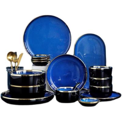 China Viable Blue Dishes Ceramic Dinner Klein Dishes Dishes For Food Salald Soup Bowl Tableware Dinner Set For Restaurant for sale