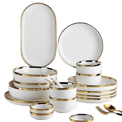 China Porcelain 4/6/8 Person White Dishes Workable For Food Dinner Set Ceramic Dishes And Bowls Set Dinnerware Set for sale