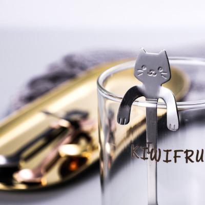 China 7 Pcs Viable Cat Stainless Steel Coffee Teaspoon Cute Set Dessert Snack Ice Cream Mini Scoops Tableware for sale