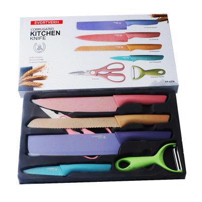 China Macaron Wheat Straw Kitchen Knife Set For Kitchen Sustainable High Quality Cutting Board Set With Gift Set for sale