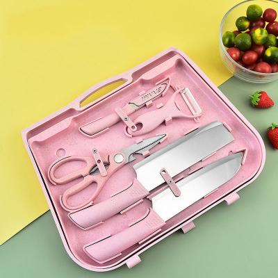 China Sustainable Simple Household Wheat Straw Kitchen Chef Knife Eight-piece Set Portable Cooking Knife Set for sale