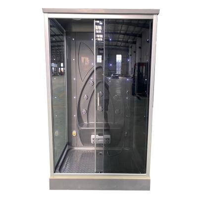 China Factory Supply Modern Bathroom Gray Acrylic Back Wall With LED Sliding Door Luxury Glass Shower Rooms for sale