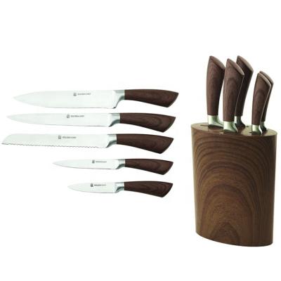 China Sustainable Yangjiang Factory Hollow Handle Knife Set With With Pattern Wooden Handle for sale