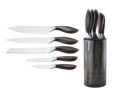 China Yangjiang Sustainable Factory 2021 New Wood Coating Hollow Knife Set Stainless Steel Blade Easy To Clean And Maintain for sale