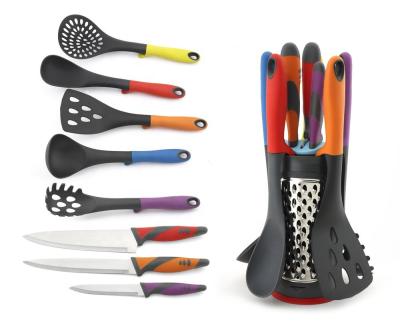 China Factory Sustainable Yangjiang Kitchen Nylon Tool And Knife Set With A Colorful Holder Handle for sale