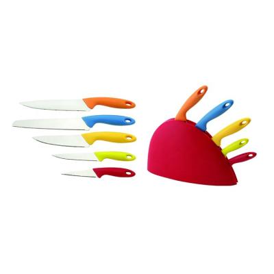 China Yangjiang Factory Viable Kitchen Knife Set With Plastic Block Bright Colors Handle Stainless Steel Kitchenware for sale