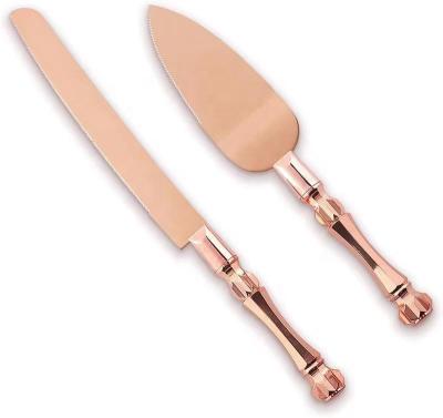 China Sustainable Yangjiang Factory , Kitchen Instruments Cake Tools Long Stainless Steel Wedding Knife And Cake Server Set With Rose Gold Color for sale